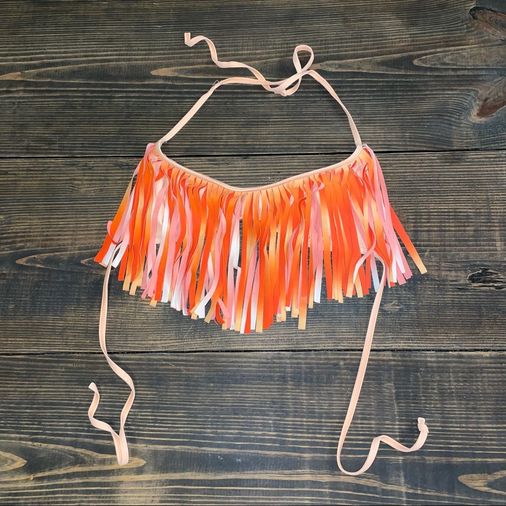 Orange ombré fringe bikini top